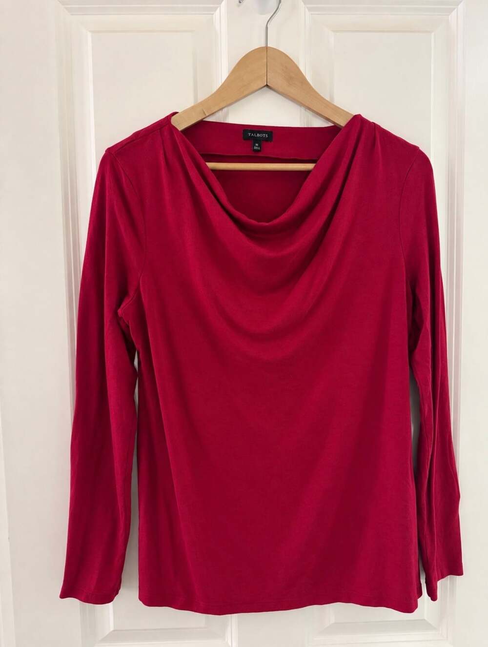 Talbots Cowl Neck Top Size M Red Long Sleeve Rayon Spandex